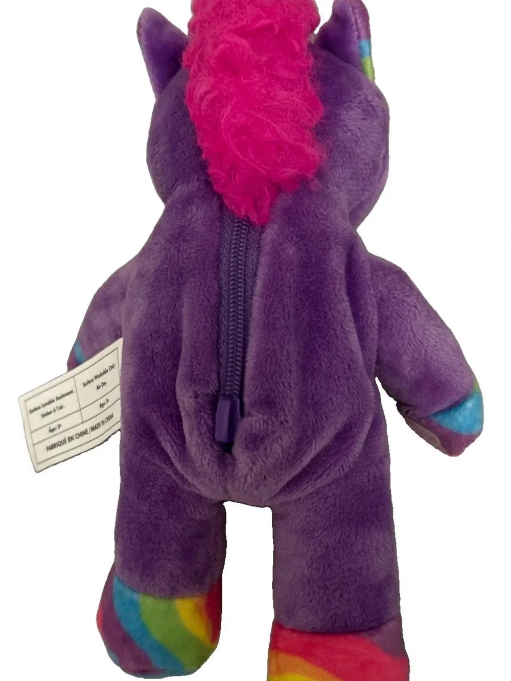 Build-A-Bear Purple Unicorn Plush with Rainbow Accents and Silver Horn